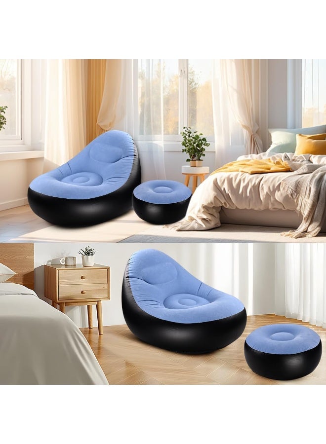 Arabest Inflatable Lounge Chair for Adults, Portable Folding Inflatable Blow Up Couch with Foot Stool, Lazy Flocking Recliner Chair Air Sofa for Indoor Outdoor Travel Camping (No Pump) - Image 4